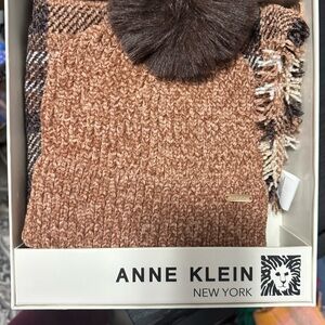 Anne Klein Warm Brown Knit Beanie with Pom